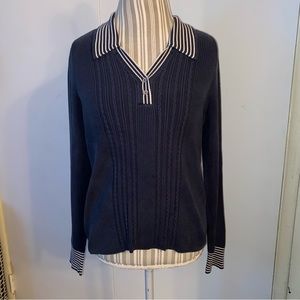 Preppy Silk Pullover Tennis Sweater V-neck Collar Size Large